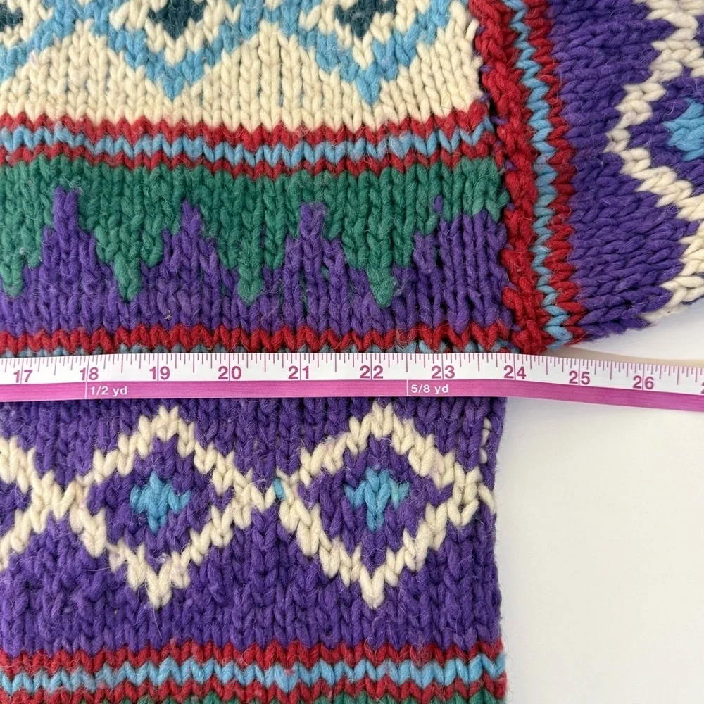 Vintage Fair Isle Chunky Knit Sweater Purple Geometric Ski handmade unisex L- XL - Picture 5 of 8